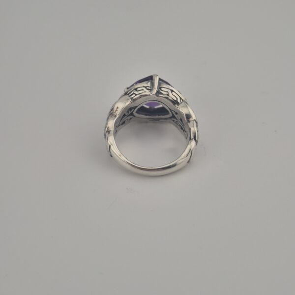 Vintage 925 Sterling Zilveren Ring met Amethist Trillion Cut en Zirkonia