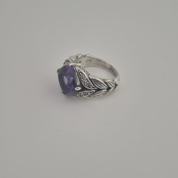 Vintage 925 Sterling Zilveren Ring met Amethist Trillion Cut en Zirkonia