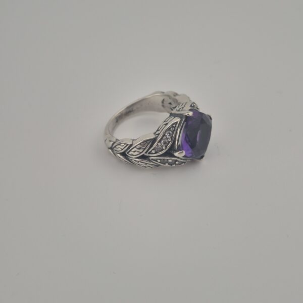 Vintage 925 Sterling Zilveren Ring met Amethist Trillion Cut en Zirkonia
