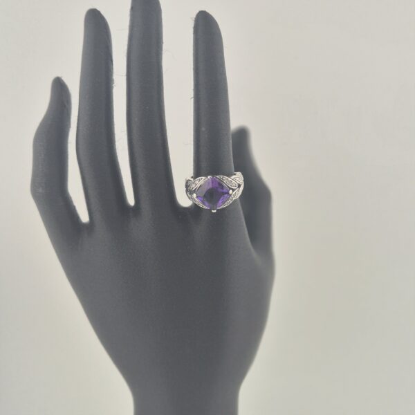 Vintage 925 Sterling Zilveren Ring met Amethist Trillion Cut en Zirkonia